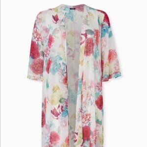 Torrid White Floral Chiffon Hi-Lo Kimono